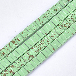Maglie multi-filo di ematite sintetica non magnetica verniciate a spruzzo, perline portanti a due fori, per la fabbricazione di bracciali elastici per piastrelle, rettangolo, verde chiaro, 2x5x2mm, Foro: 0.6 mm, circa 172pcs/filo, 16.1 pollice