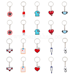 20Pcs Medical Theme Pattern PVC Plastic Pendants Keychain, with 304 Stainless Steel Findings, Mixed Color, 7~9cm, 10 style, 2pcs.style, 20pcs/set