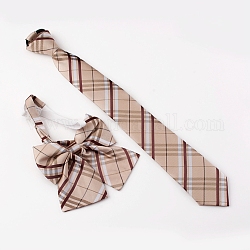 Set di papillon e cravatte con cerniera in poliestere regolabile da donna in stile preppy, con corde elastiche e fibbie in plastica, Schema di griglia, cammello, 49cm, 40cm, 2 pc / set