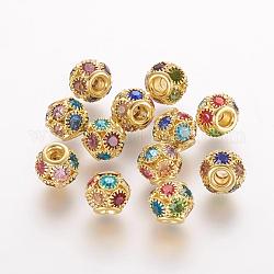 Perline in ottone, con grado a  rhinestone, rondelle, oro, colorato, 14x12mm, Foro: 4.8 mm