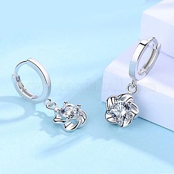 Серьги-кольца с цветком из кубического циркония для девочек и женщин, латунные серьги, прозрачные, платина