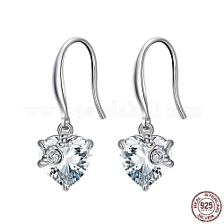 Cubic Zirconia Heart Dangle Earrings, Real Platinum Plated Rhodium Plated 925 Sterling Silver Earrings for Women, White, 26mm