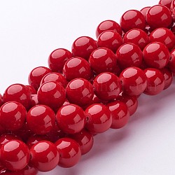 Natur Mashan Jade runde Perlen Stränge, gefärbt, rot, 12 mm, Bohrung: 1 mm, ca. 34 Stk. / Strang, 15.7 Zoll