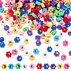 Chgcraft 300pcs 10 couleurs perles d'argile polymère faites à la main, pour les fournitures de bricolage bijoux artisanat, fleur avec yinyang, couleur mixte, 8~9x7.5~8.5x4~4.5mm, Trou: 1.6~1.8mm, 30 pcs / couleur