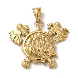 Chapado al vacío vikingo 304 colgantes de acero inoxidable, escudo con amuletos de doble hacha, dorado, 34.5x41.5x5.5mm, agujero: 9x5 mm