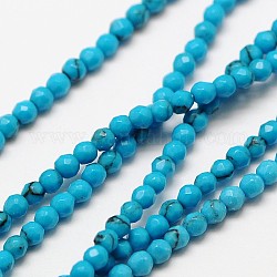 Synthétiques chinois brins de perles turquoise, ronde à facettes, 2mm, Trou: 0.8mm, Environ 190 pcs/chapelet, 15.3 pouce