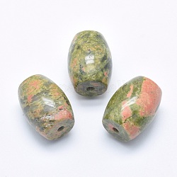 Perle Unakite naturali, mezzo forato (fori su entrambi i lati), barile, 24.5~25x18mm, Foro: 2.5~3 mm