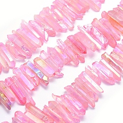 Galvani natürlichem Quarz-Kristall-Perlen Stränge, gefärbt, Nuggets, Regenbogen plattiert, rosa, 20~39x5~12 mm, Bohrung: 1~1.5 mm, ungefähr 15.7 Zoll (40 cm).