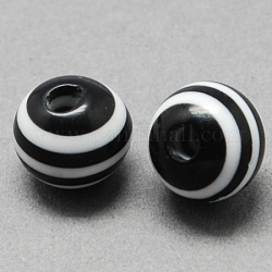 Perles rondes rayées en résine, noir, 12x11mm, Trou: 3mm