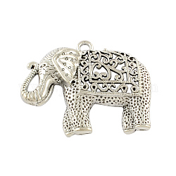 Tibetano in lega di elefante stile grandi ciondoli,  cadmio& piombo libero, argento antico, 59x47.5x11mm, Foro: 4 mm