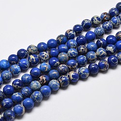 Natural Imperial Jasper Beads Strands, Round, Dyed, Blue, 10mm, Hole: 1mm, about 38pcs/strand, 15 inch