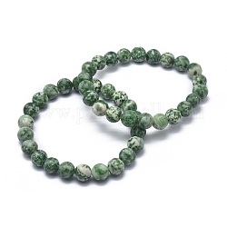 Bracelets extensibles en jaspe avec perles vertes, ronde, 2-1/8 pouce ~ 2-3/8 pouces (5.5~6 cm), perle: 8 mm