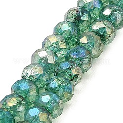 Fili di perle di vetro imitazione giada verniciati a spruzzo, ab colore placcato, sfaccettato, tondo, verde mare, 6x5mm, Foro: 1.2 mm, circa 90pcs/filo, 17.72'' (45 cm)