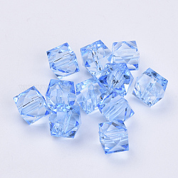 Abalorios de acrílico transparentes, facetados, cubo, azul acero claro, 12x12x10mm, agujero: 1.5 mm, aproximamente 510 unidades / 500 g