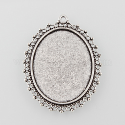 Antique alliage d'argent style tibétain supports cabochons plat pendentif ovale, sans cadmium et sans plomb, Plateau: 40x30 mm, 55x40x2mm, Trou: 2mm