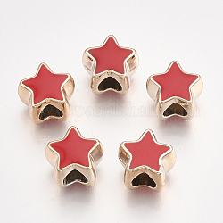 UV Plating Acrylic European Beads, with Enamel, Large Hole Beads, Star, Light Gold, Red, 10.5x11.5x9mm, Hole: 4.5mm
