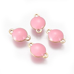 Ion Plating(IP) 304 Stainless Steel Enamel Links connectors, Enamelled Sequins, Flat Round, Golden, Pink, 12x8x4mm, Hole: 1.4mm