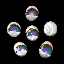 Barocke natürliche Keshi-Perlenperlen, mit Emaille, Süßwasserperle, oval mit Regenbogen, Oval, 17~18x14~15.5x5~6.5 mm, Bohrung: 1 mm