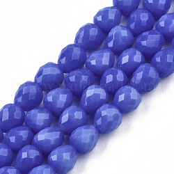 Opaque Solid Color Glass Beads Strands, Faceted, Teardrop, Royal Blue, 4.5~5x4x4mm, Hole: 1mm, about 97~101pcs/strand, 16.54~18.5 inch(42~47cm)