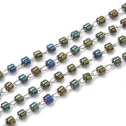 TOHO Japan Import Seed Beads, Handmade Glass Beaded Chains, Soldered, with Stainless Steel Findings, Plated, Column, Stainless Steel Color, Colorful, 2mm, about 26.24 Feet(8m)/strand
