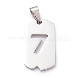 304 Stainless Steel Pendants, Rectangle with Number, Stainless Steel Color, Num.7, 27.5x14.5x1.5mm, Hole: 7.5x3mm