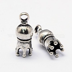 Brass Cord Ends, Crown and Round, Antique Silver, 21x9mm, Hole: 2.5mm