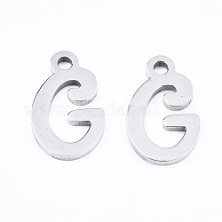 201 Stainless Steel Charms, Laser Cut, Alphabet, Stainless Steel Color, Letter.G, 12x7x1mm, Hole: 1.4mm