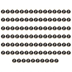 Позолоченные подвески из эмалевого сплава, эмалированные блестки, плоско-круглые, чёрные, letter.p, 14x12x2 мм, отверстие : 1.5 мм, 100 шт / коробка