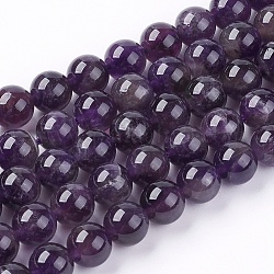 Chapelets de perles en pierre gemme naturelle, améthyste, année ab, ronde, violet, 8mm, Trou: 1mm, Environ 48 pcs/chapelet