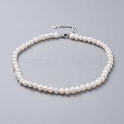 Collares naturales de perlas de agua dulce, con 304 extensor de acero inoxidable y cajas de joyería de cartón de papel kraft, blanco, 14.4 pulgada (36.5 cm)
