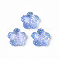 Translucent Acrylic Cabochons, with Glitter Powder, Flower, Cornflower Blue, 17.5x18x8mm