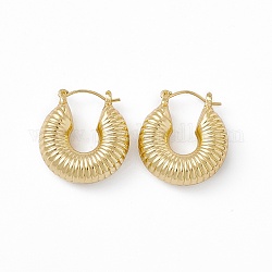 Brass Donut Thick Hoop Earrings for Women, Lead Free & Cadmium Free, Real 18K Gold Plated, 27x24.5x8mm, Pin: 0.9mm