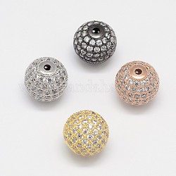 CZ Brass Micro Pave Cubic Zirconia Round Beads, Mixed Color, 14mm, Hole: 1.5mm