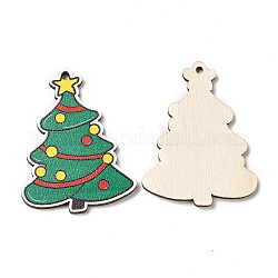 Grandi pendenti in legno stampato natalizio a faccia singola, ciondoli dell'albero di natale, verde, 55x42x2.5mm, Foro: 2.5 mm