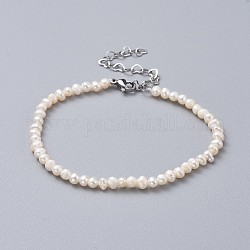 Natürliche Süßwasserperlen Perlen Armbänder, mit 304 Verlängerungsketten aus Edelstahl und Beutel mit Sackleinen, weiß, 7-1/2 Zoll (19.2 cm)