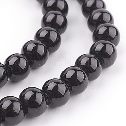 Chapelets de perles en verre nacré, nacré, ronde, noir, 8mm, Trou: 1mm, Environ 100 pcs/chapelet, 30.71 pouce (78 cm).