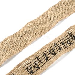Rollos de lino de seda estampados, cintas de yute para la artesanía, patrón de nota musical, trigo, 1-1/2 pulgada (38~39 mm), aproximamente 5 yardas / rodillo