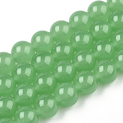 Abalorios de vidrio jade de imitación hebras, redondo, verde lima, 8~8.5mm, agujero: 1.5 mm, aproximamente 51~53 pcs / cadena, 14.96 pulgada ~ 15.55 pulgadas (38~39.7 cm)