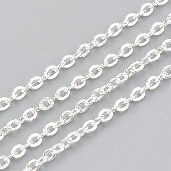 304 Stainless Steel Cable Chains, Soldered, Flat Oval, Silver, 3x2x0.5mm