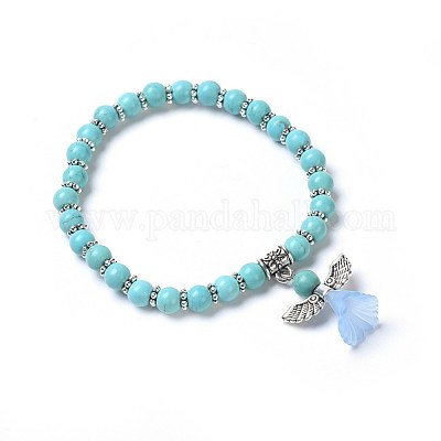 Braccialetto Elastico Donna Con Perline Turchesi Sintetiche – Gioiello Boho Retro Regolabile, Portafortuna, Regalo Per Amiche E Mamme