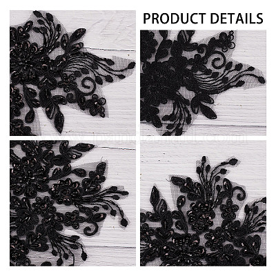 GORGECRAFT 2Pcs Pearl Flower Embroidery Lace Patches 3D Floral Black Floral  Embroidered Sew on Appliques Lace Fabric Trimmings for Headpiece Clothing