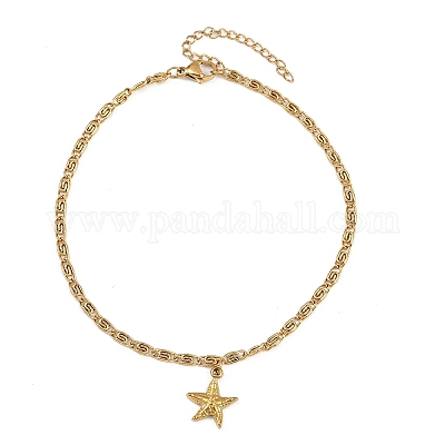 Летние пляжные браслеты на ногу из нержавеющей стали 304 с подвесками в виде морской звезды&nbsp;LS-AJEW-F068-01G-1