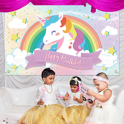 Rainbow Unicorn Backdrop for Girls Unicorn Party Decorations Cute Rainbow  Banner for Children's Birthday Party Background Decorations