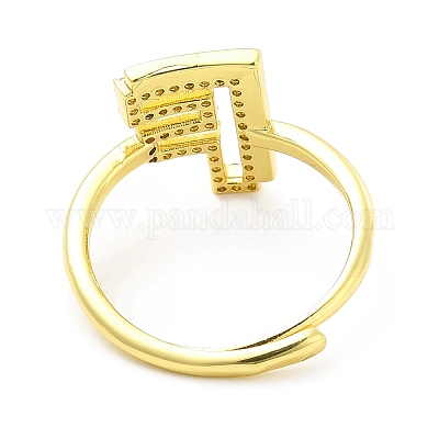 Регулируемое кольцо с инициалами из разноцветной эмали и прозрачным кубическим цирконием RJEW-P045-01G-F-1