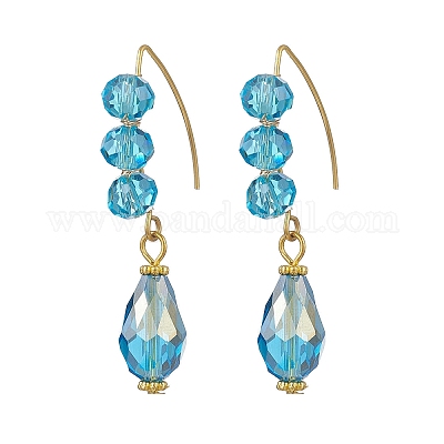 Серьги-подвески из гальванического стекла в форме капли EJEW-JE06797-01-1