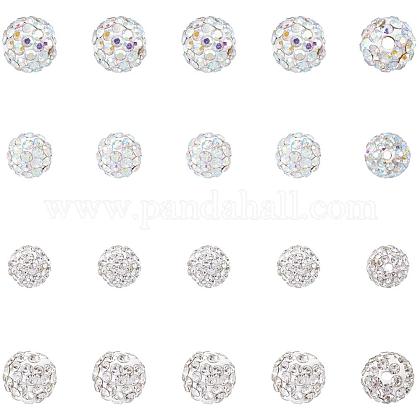 Lot de 6 Argile Pavé Cristal Strass Boule Disco Perles 10 mm argent/blanc