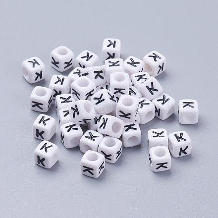 Perles de lettre de trou horizontal acrylique PL37C9308-K-1