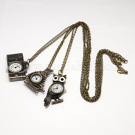 Romantic Gifts for Husband Mixed Vintage Antique Bronze Alloy Pendant Pocket Watch Necklaces with Iron Chains WACH-M009-M-1