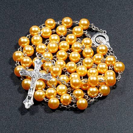 Collar de cuentas de rosario de perlas de imitación de plástico para Pascua PW23031886121-1