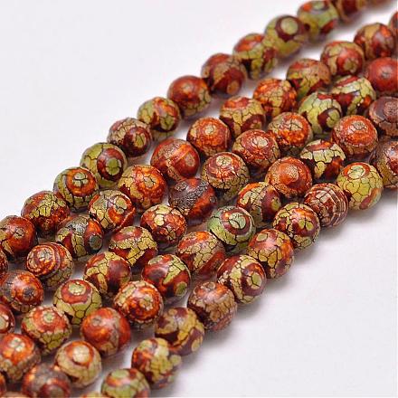 Brins de perles dzi à 3 œil de style tibétain naturel G-P229-A-07B-6mm-1